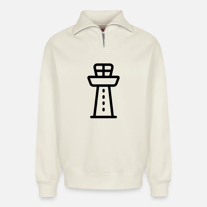 Control Tower - Relaxed Unisex Organic Half Zip Sweatshirt – by SPREAD - off white