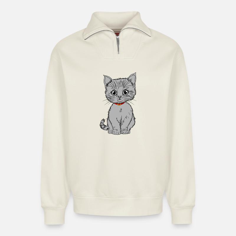 Grau - Relaxed Unisex Organic Half Zip Sweatshirt – von SPREAD - Naturweiß
