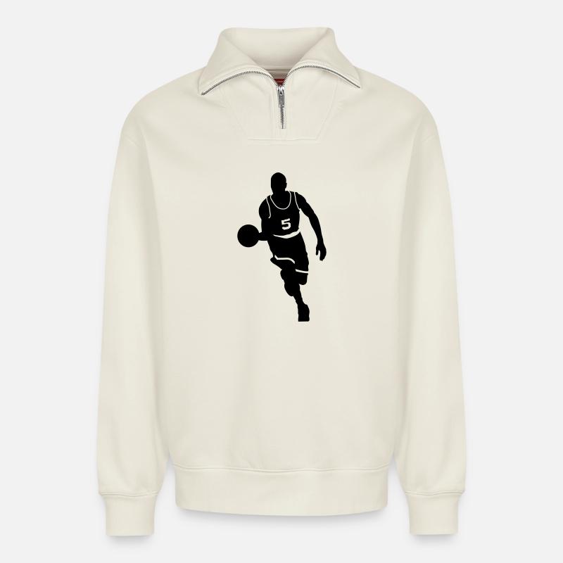 Basketball - Relaxed Unisex Organic Half Zip Sweatshirt – von SPREAD - Naturweiß