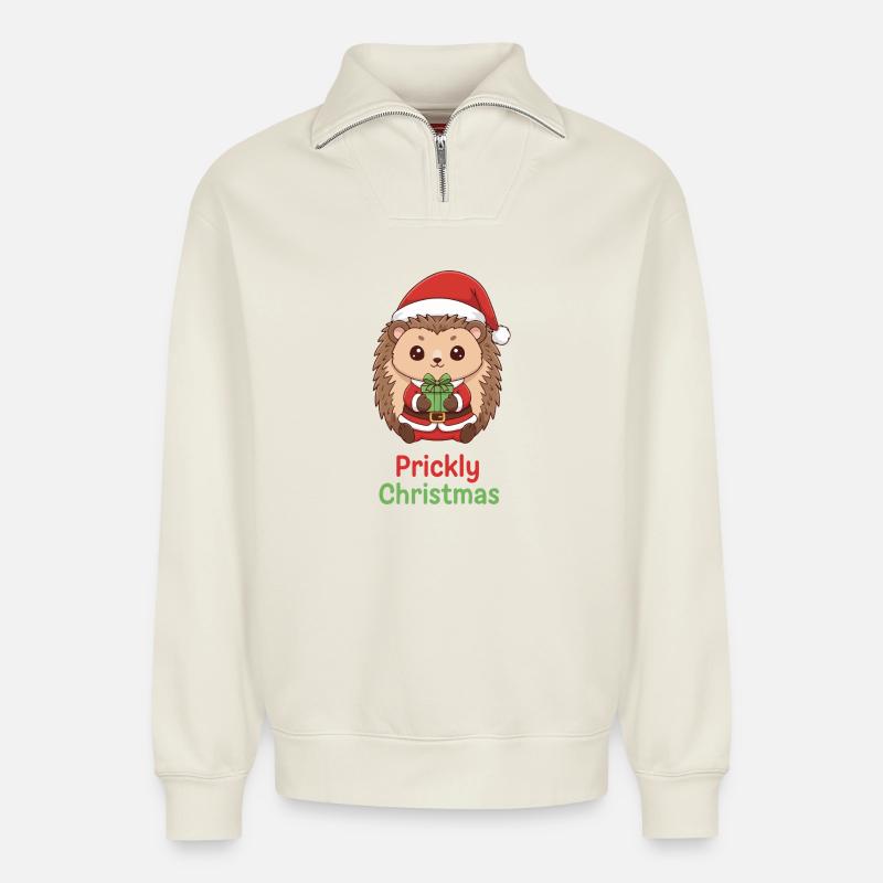 Stacheliger Weihnachtsigel - Relaxed Unisex Organic Half Zip Sweatshirt – von SPREAD - Naturweiß