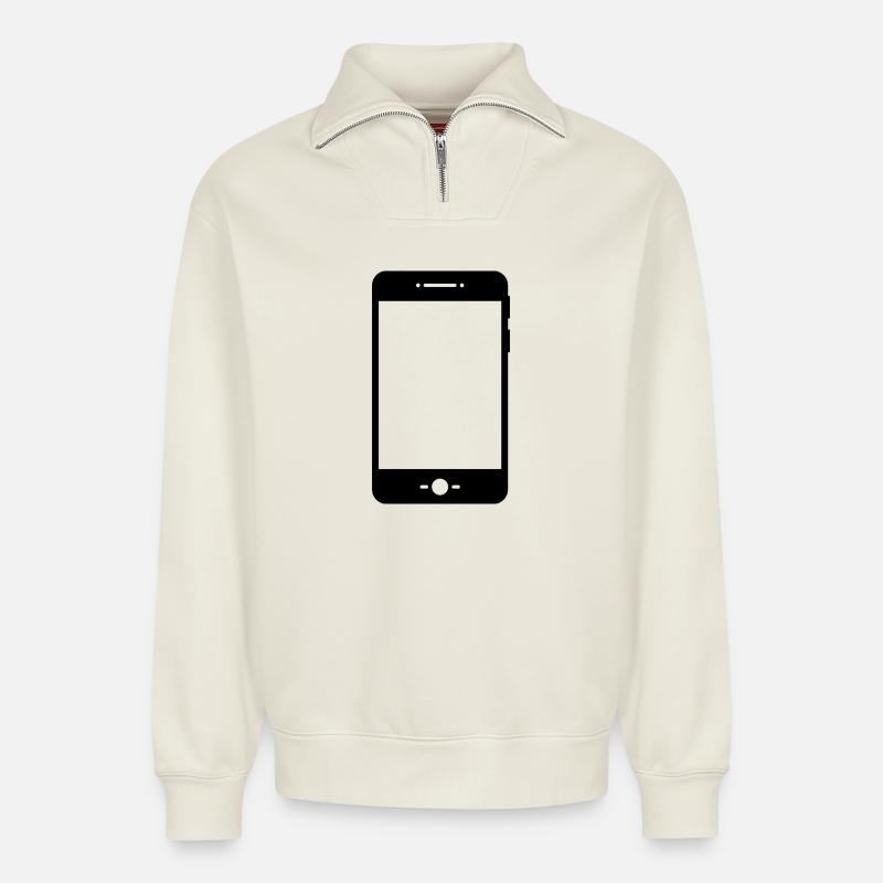 smartphone - Sweat unisexe décontracté en coton biologique à demi-zip – de SPREAD - blanc cassé