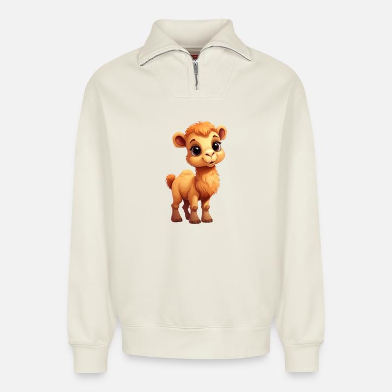 Camel / Dromedary - Relaxed Unisex Organic Half Zip Sweatshirt – by SPREAD - off white