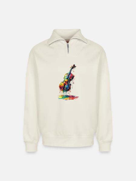 Violin med dryppende maling - Unisex sweatshirt i økologisk bomuld med half zip og afslappet pasform – fra SPREAD - råhvid