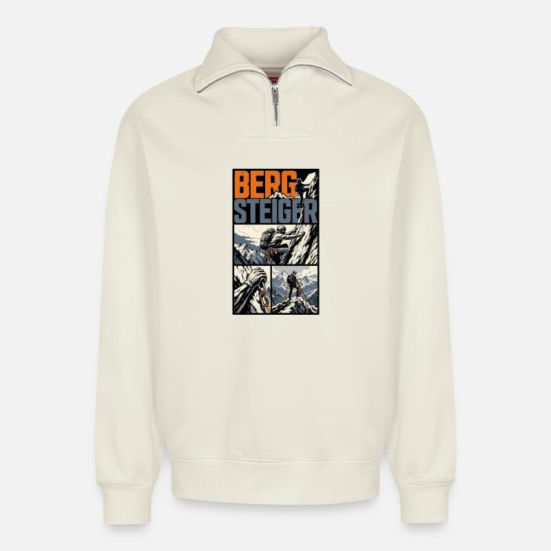 Bergsteiger Abenteuer Comic Design - Relaxed Unisex Organic Half Zip Sweatshirt – von SPREAD - Naturweiß