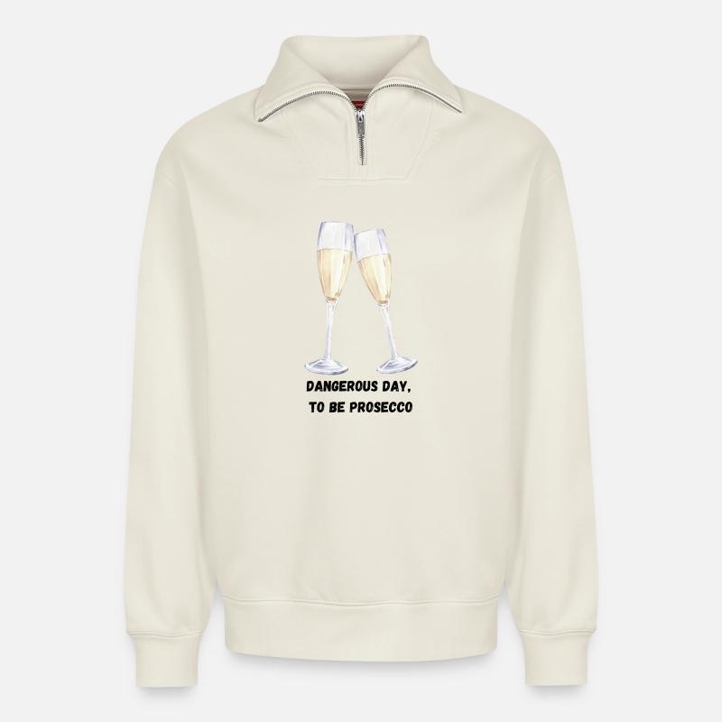 Prosecco Gläser - Relaxed Unisex Organic Half Zip Sweatshirt – von SPREAD - Naturweiß
