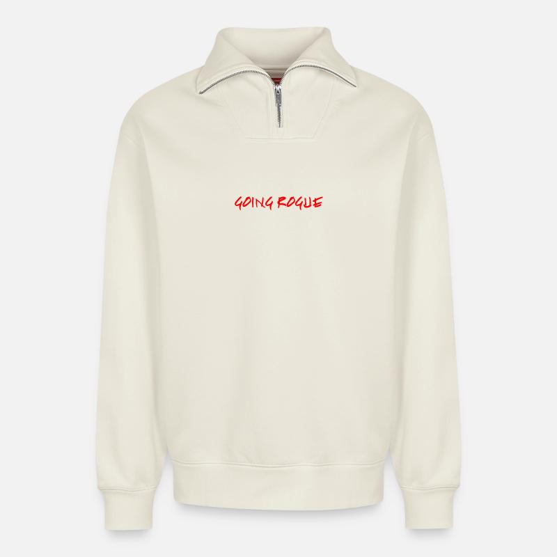 GOING ROGUE - Relaxed Unisex Organic Half Zip Sweatshirt – by SPREAD - off white