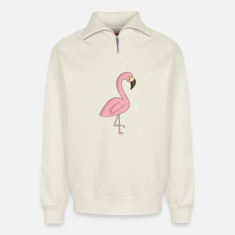 Flamingo - Sweat unisexe décontracté en coton biologique à demi-zip – de SPREAD - blanc cassé