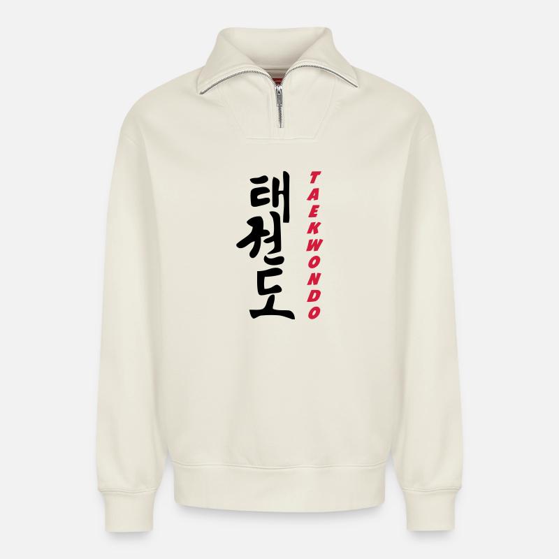 Taekwondo - Relaxed Unisex Organic Half Zip Sweatshirt – von SPREAD - Naturweiß