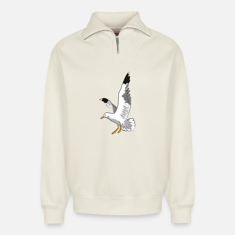 vogel möwe strand - Relaxed Unisex Organic Half Zip Sweatshirt – von SPREAD - Naturweiß
