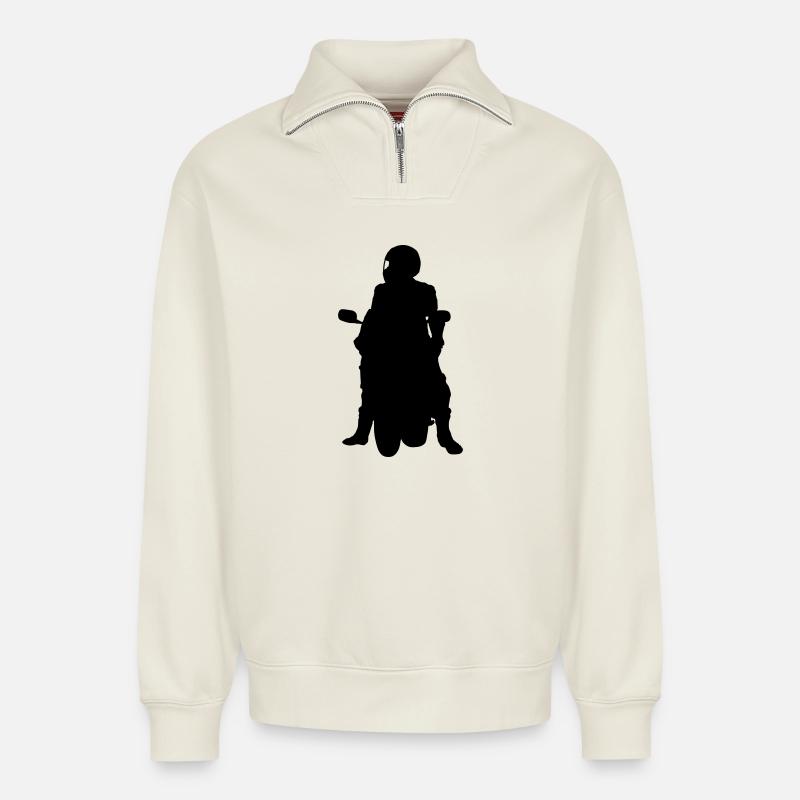 biker - Relaxed Unisex Organic Half Zip Sweatshirt – by SPREAD - off white