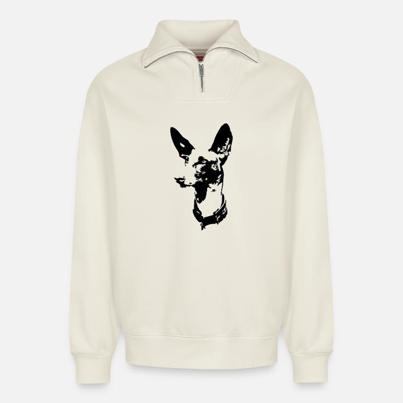 Podenco Kopf - Relaxed Unisex Organic Half Zip Sweatshirt – von SPREAD - Naturweiß