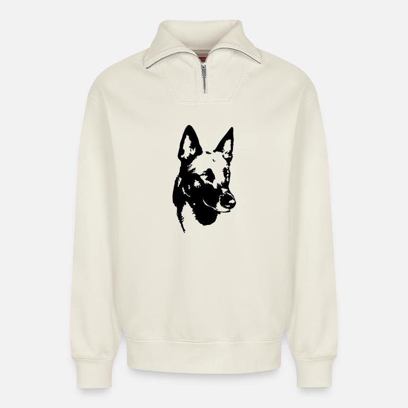 Malinois head - Relaxed Unisex Organic Half Zip Sweatshirt – by SPREAD - off white