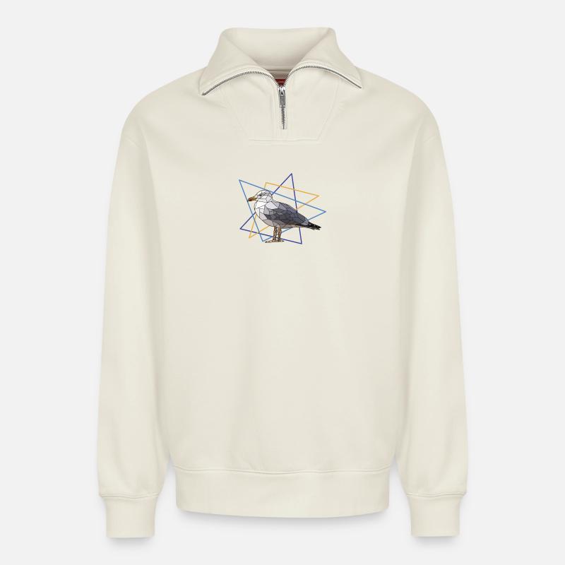 Mouette - Sweat unisexe décontracté en coton biologique à demi-zip – de SPREAD - blanc cassé