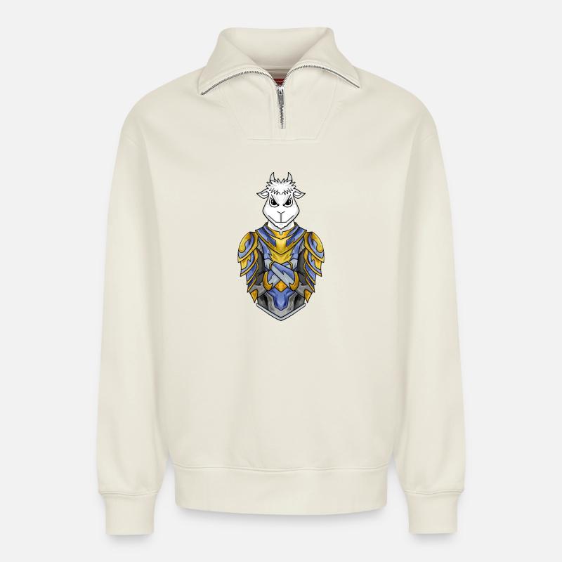 Chevalier Chèvre cool - Sweat unisexe décontracté en coton biologique à demi-zip – de SPREAD - blanc cassé