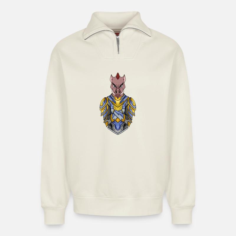 Ritter Wildschein cool pig - Relaxed Unisex Organic Half Zip Sweatshirt – by SPREAD - off white