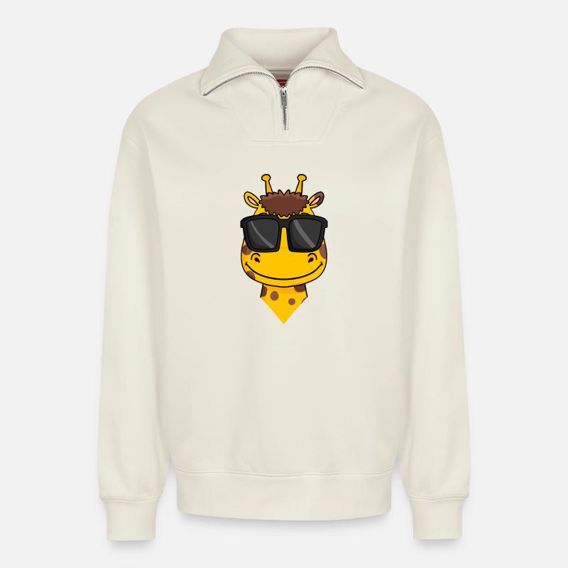 Giraffe mit Brille - Relaxed Unisex Organic Half Zip Sweatshirt – von SPREAD - Naturweiß