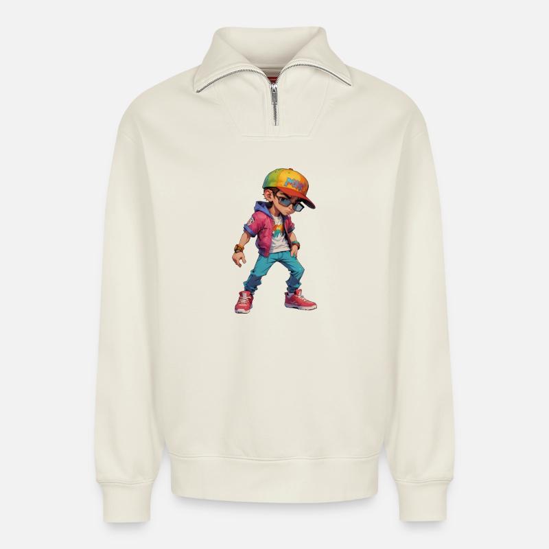 Cooler junger Teenager - Relaxed Unisex Organic Half Zip Sweatshirt – von SPREAD - Naturweiß