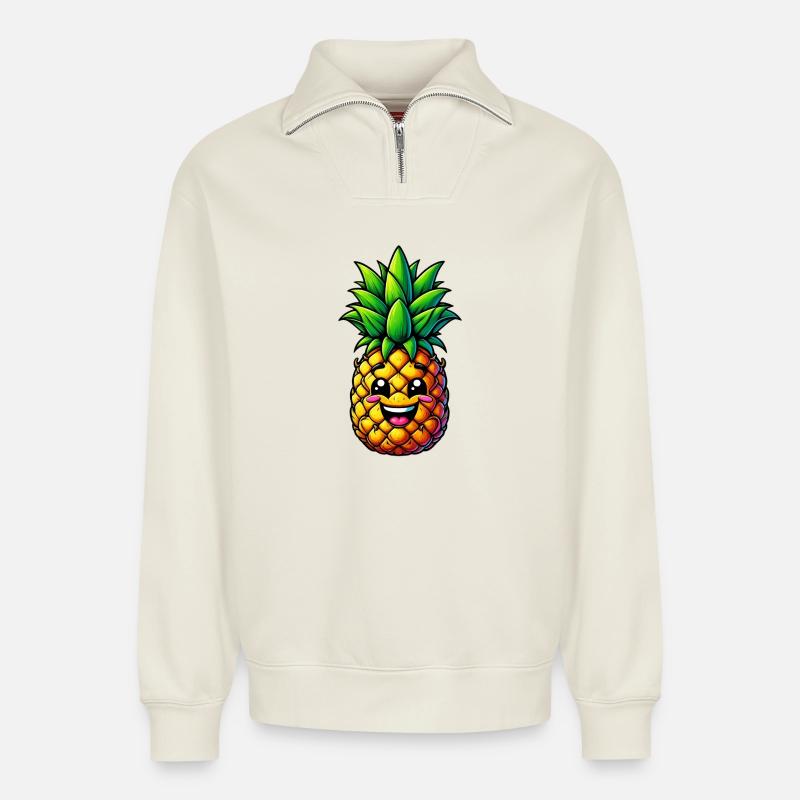Ananas - Relaxed Unisex Organic Half Zip Sweatshirt – von SPREAD - Naturweiß
