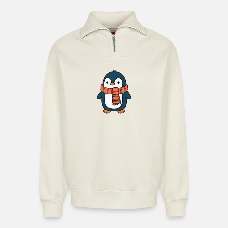 Pinguin - Relaxed Unisex Organic Half Zip Sweatshirt – von SPREAD - Naturweiß