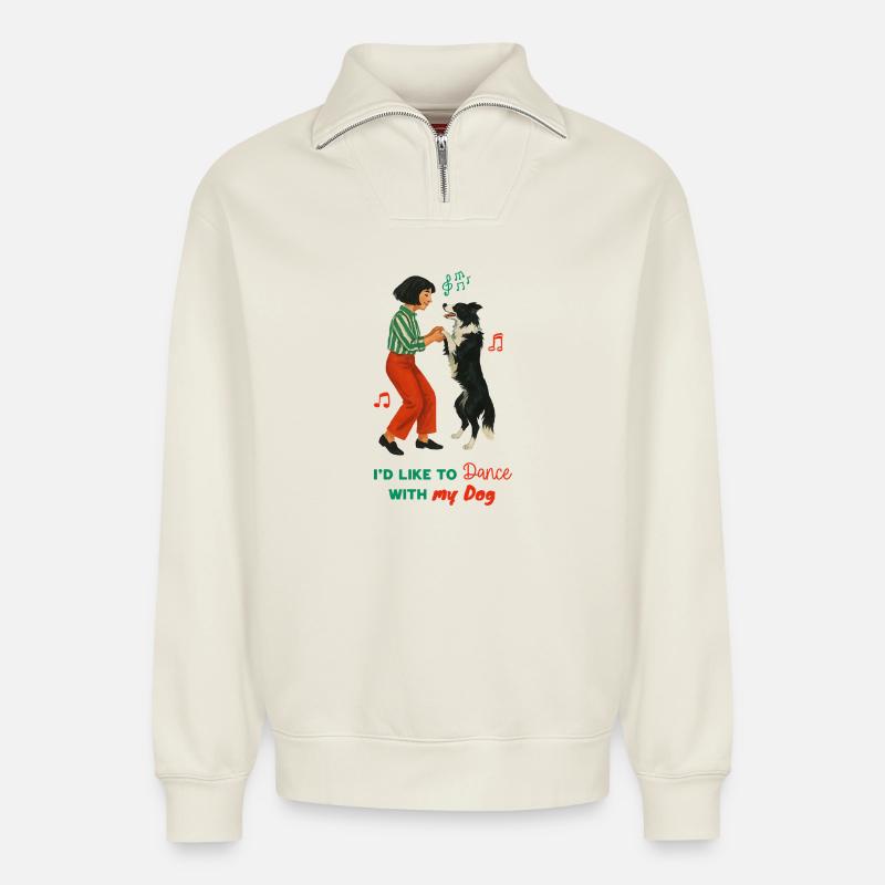 Tanz mit Hund - Relaxed Unisex Organic Half Zip Sweatshirt – von SPREAD - Naturweiß