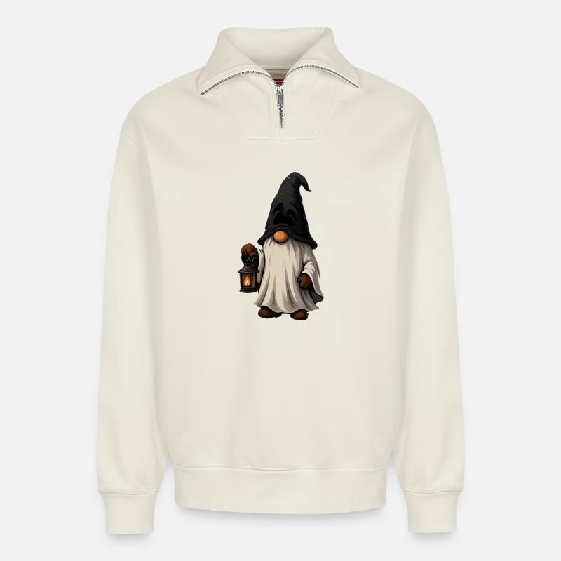 Fairytale wizard with lantern - Relaxed Unisex Organic Half Zip Sweatshirt – by SPREAD - off white