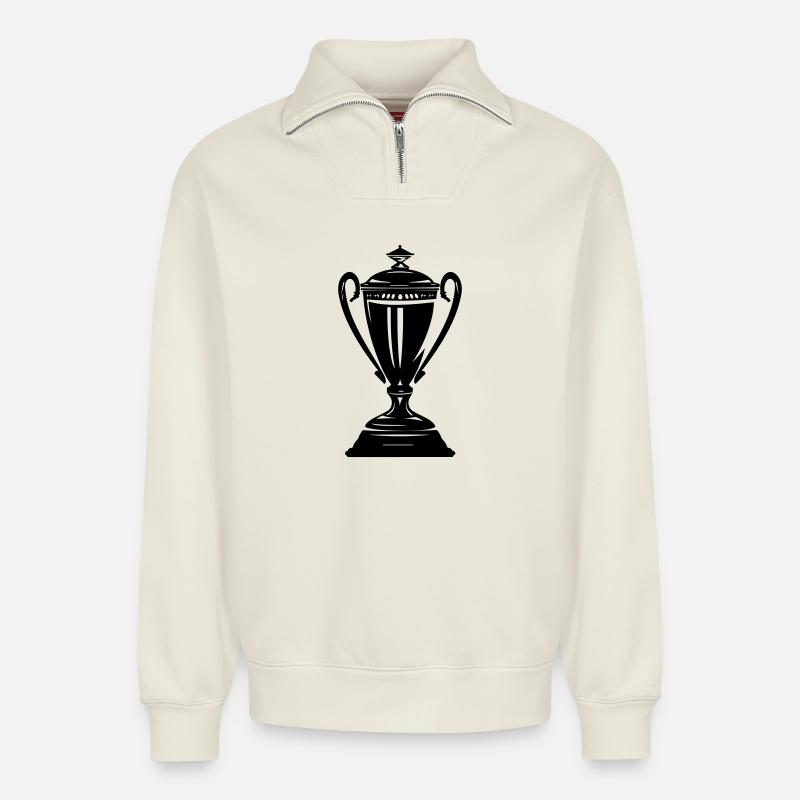 Victory Trophy Cup - Relaxed Unisex Organic Half Zip Sweatshirt – by SPREAD - off white