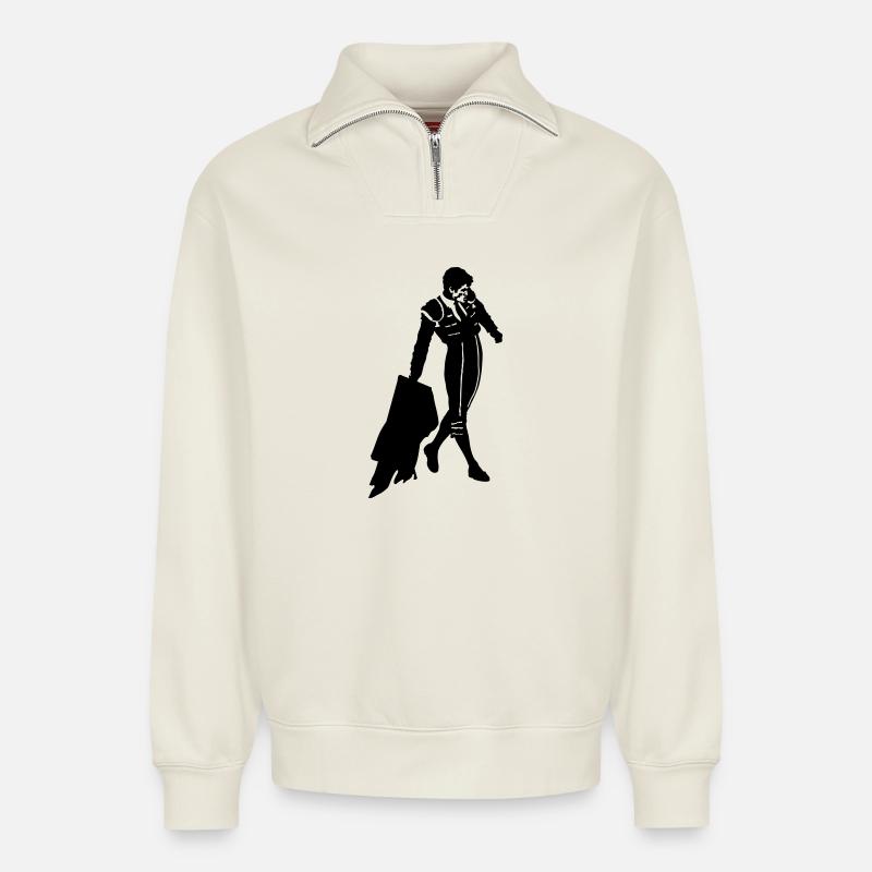 torero - Sweat unisexe décontracté en coton biologique à demi-zip – de SPREAD - blanc cassé
