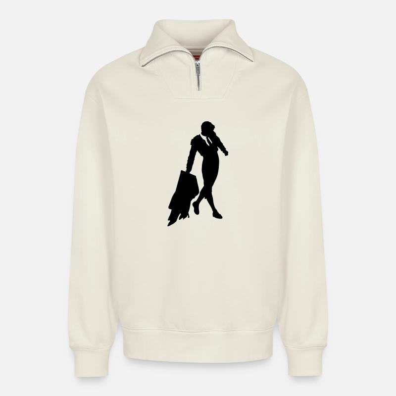 torero - Sweat unisexe décontracté en coton biologique à demi-zip – de SPREAD - blanc cassé