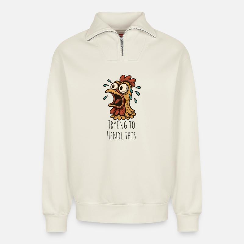 Trying to Hendl this Spruch - Relaxed Unisex Organic Half Zip Sweatshirt – von SPREAD - Naturweiß