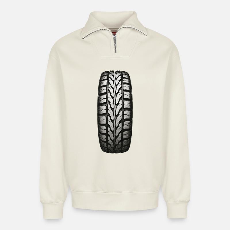 Tire Tread Pattern - Relaxed Unisex Organic Half Zip Sweatshirt – by SPREAD - off white