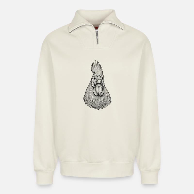 Coq - Sweat unisexe décontracté en coton biologique à demi-zip – de SPREAD - blanc cassé