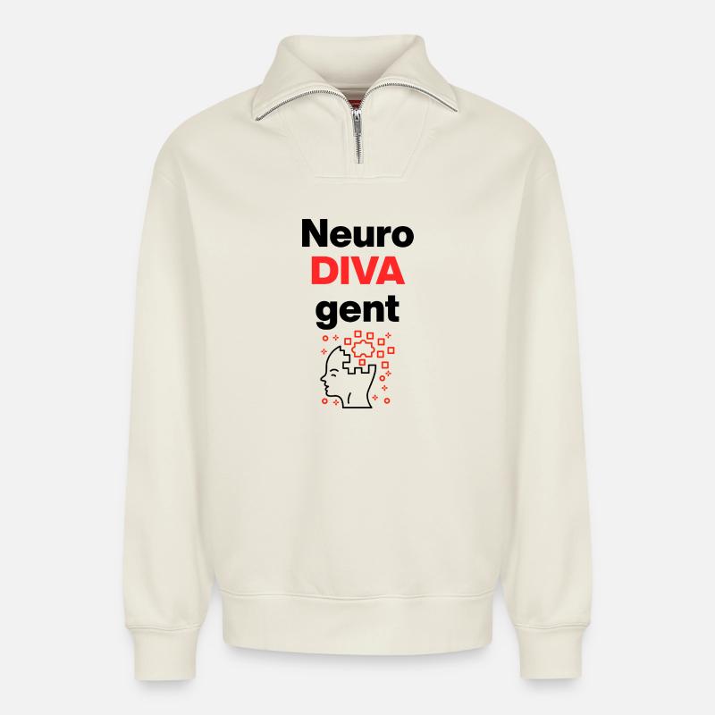 NeuroDIVAgent – Neurodivergent & Proud, ADHS - Relaxed Unisex Organic Half Zip Sweatshirt – von SPREAD - Naturweiß
