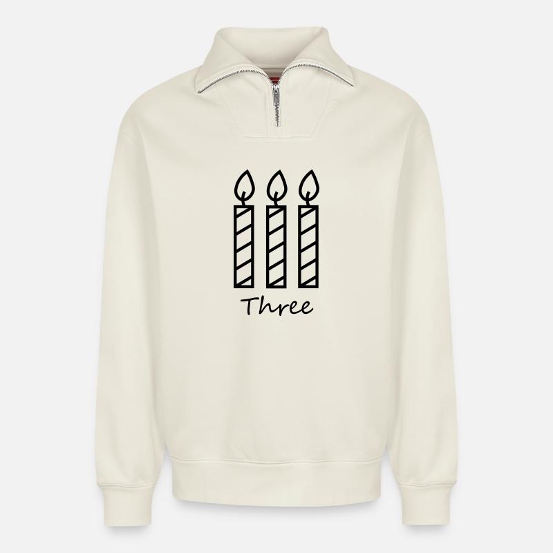 Drei Kerzen - Relaxed Unisex Organic Half Zip Sweatshirt – von SPREAD - Naturweiß