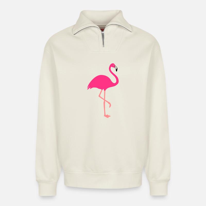 Flamingo - tierisches Design - Relaxed Unisex Organic Half Zip Sweatshirt – von SPREAD - Naturweiß