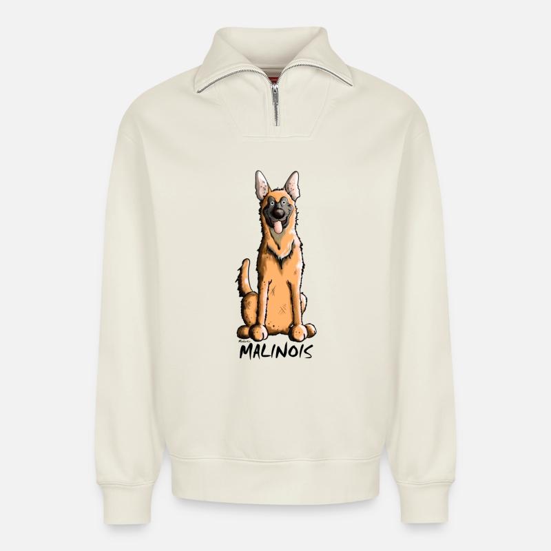 Lustiger Malinois - Relaxed Unisex Organic Half Zip Sweatshirt – von SPREAD - Naturweiß