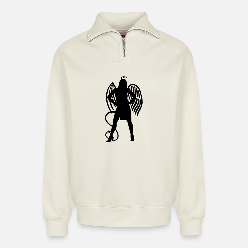 Angel Devil - Relaxed Unisex Organic Half Zip Sweatshirt – by SPREAD - off white