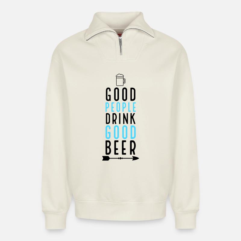 Bier - Relaxed Unisex Organic Half Zip Sweatshirt – von SPREAD - Naturweiß