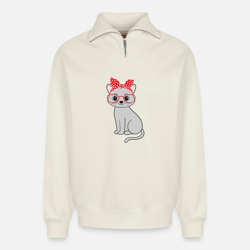 Chat Chats - Sweat unisexe décontracté en coton biologique à demi-zip – de SPREAD - blanc cassé