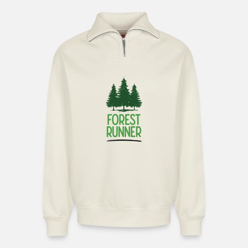 Forest Runner - Relaxed Unisex Organic Half Zip Sweatshirt – by SPREAD - off white