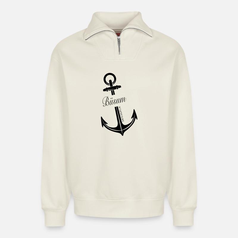 Büsum - Relaxed Unisex Organic Half Zip Sweatshirt – von SPREAD - Naturweiß