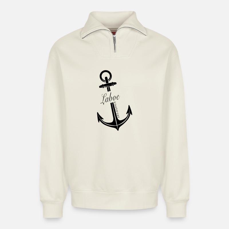 Laboe - Relaxed Unisex Organic Half Zip Sweatshirt – von SPREAD - Naturweiß