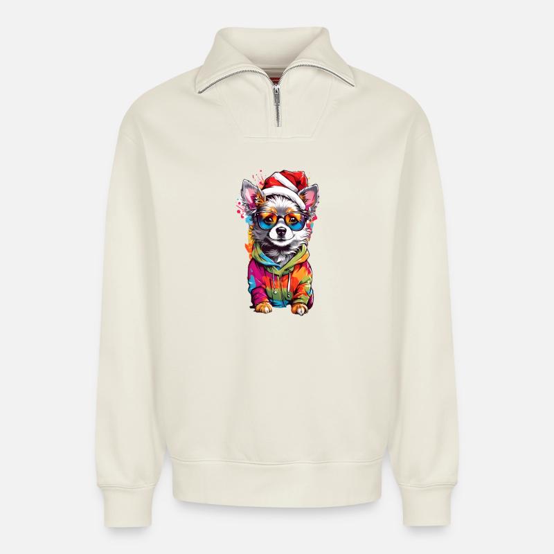 Süßer Hund - Relaxed Unisex Organic Half Zip Sweatshirt – von SPREAD - Naturweiß