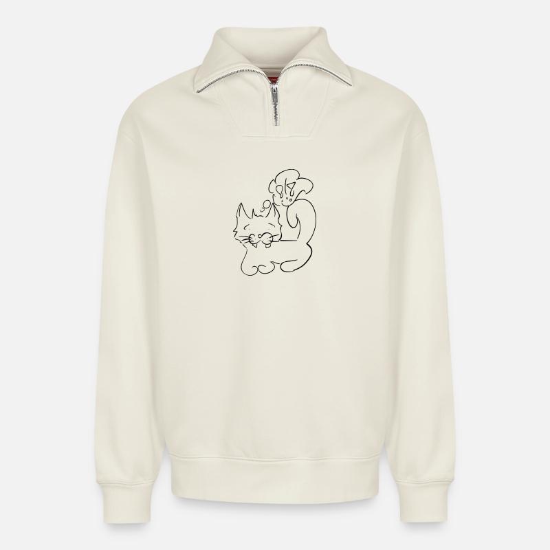 Katze - Relaxed Unisex Organic Half Zip Sweatshirt – von SPREAD - Naturweiß