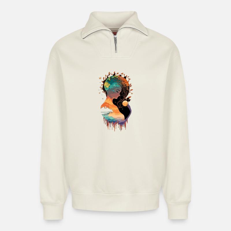 Natural Harmony Artwork - Relaxed Unisex Organic Half Zip Sweatshirt – by SPREAD - off white