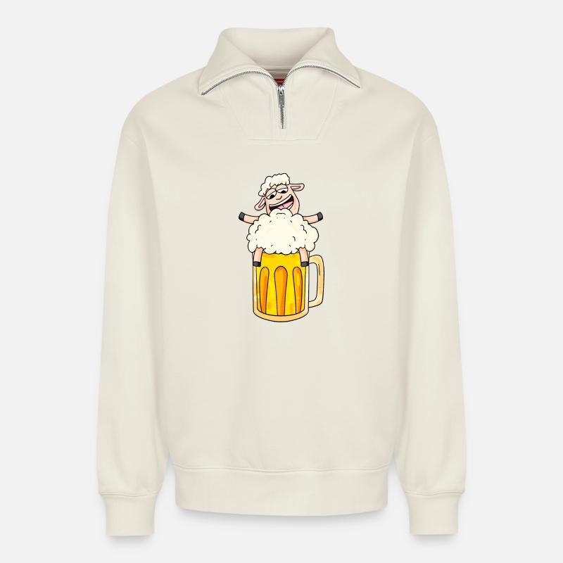 Bier Schaf Comic - Relaxed Unisex Organic Half Zip Sweatshirt – von SPREAD - Naturweiß