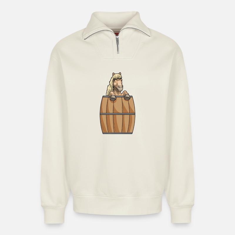 Baril de cheval - Sweat unisexe décontracté en coton biologique à demi-zip – de SPREAD - blanc cassé