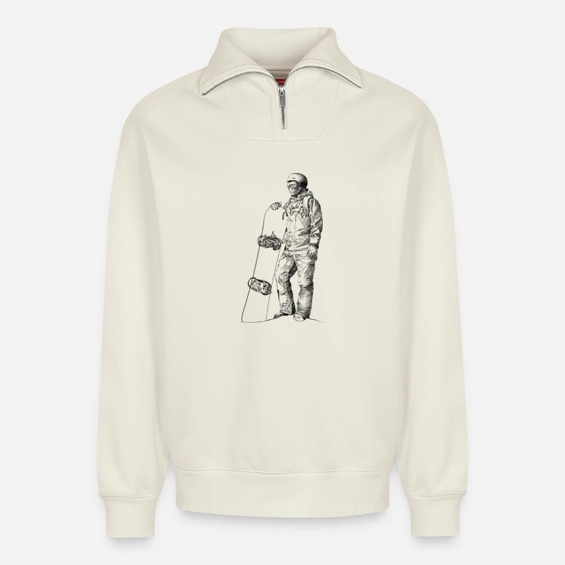 Freerider Snowboarder - Relaxed Unisex Organic Half Zip Sweatshirt – von SPREAD - Naturweiß