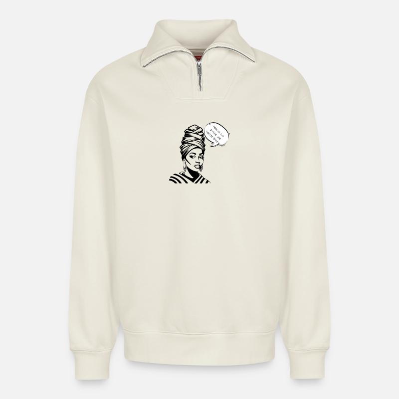 Conscience et Gratitude en Silhouette - Sweat unisexe décontracté en coton biologique à demi-zip – de SPREAD - blanc cassé