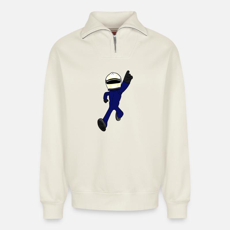 Pilote de course - Sweat unisexe décontracté en coton biologique à demi-zip – de SPREAD - blanc cassé