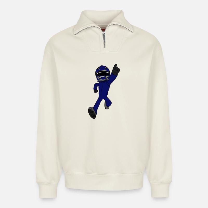 racing driver - Relaxed Unisex Organic Half Zip Sweatshirt – by SPREAD - off white